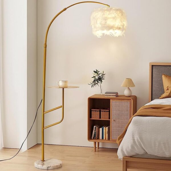 Feather Floor Lamp with Table Attached