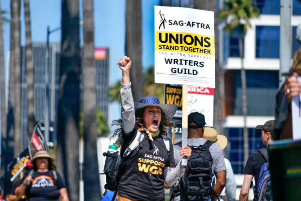 Actress protesting in Screen Actors Guild Strike