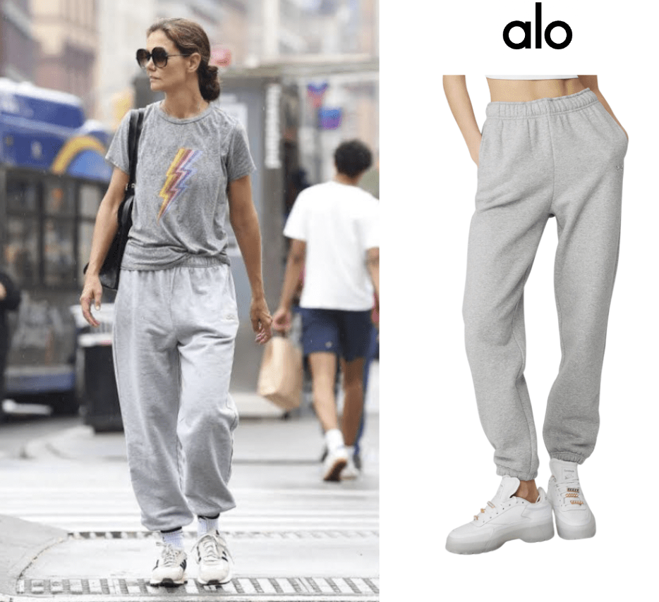 Katie Holmes is spotted in NYC once again wearing the coziest sweatpants from Alo Yoga.
