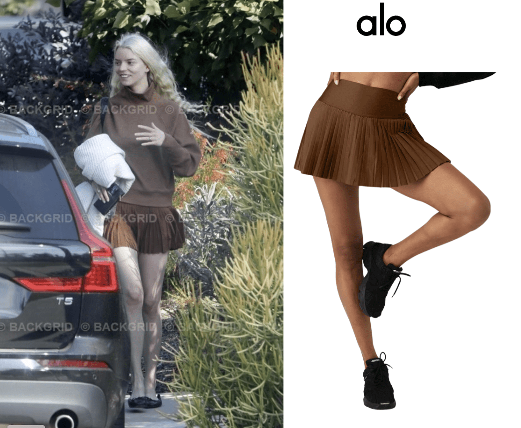 Anya Taylor-Joy can't get enough of the tennis-core trend in her favorite skirt from Alo Yoga.
