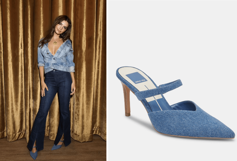 Emily Ratajkowski in AG Jeans and Dolce Vita heels